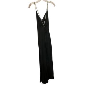 1980s Climax by David Howard Dress L Black Stretch Rhinestone Rouched Slit VTG